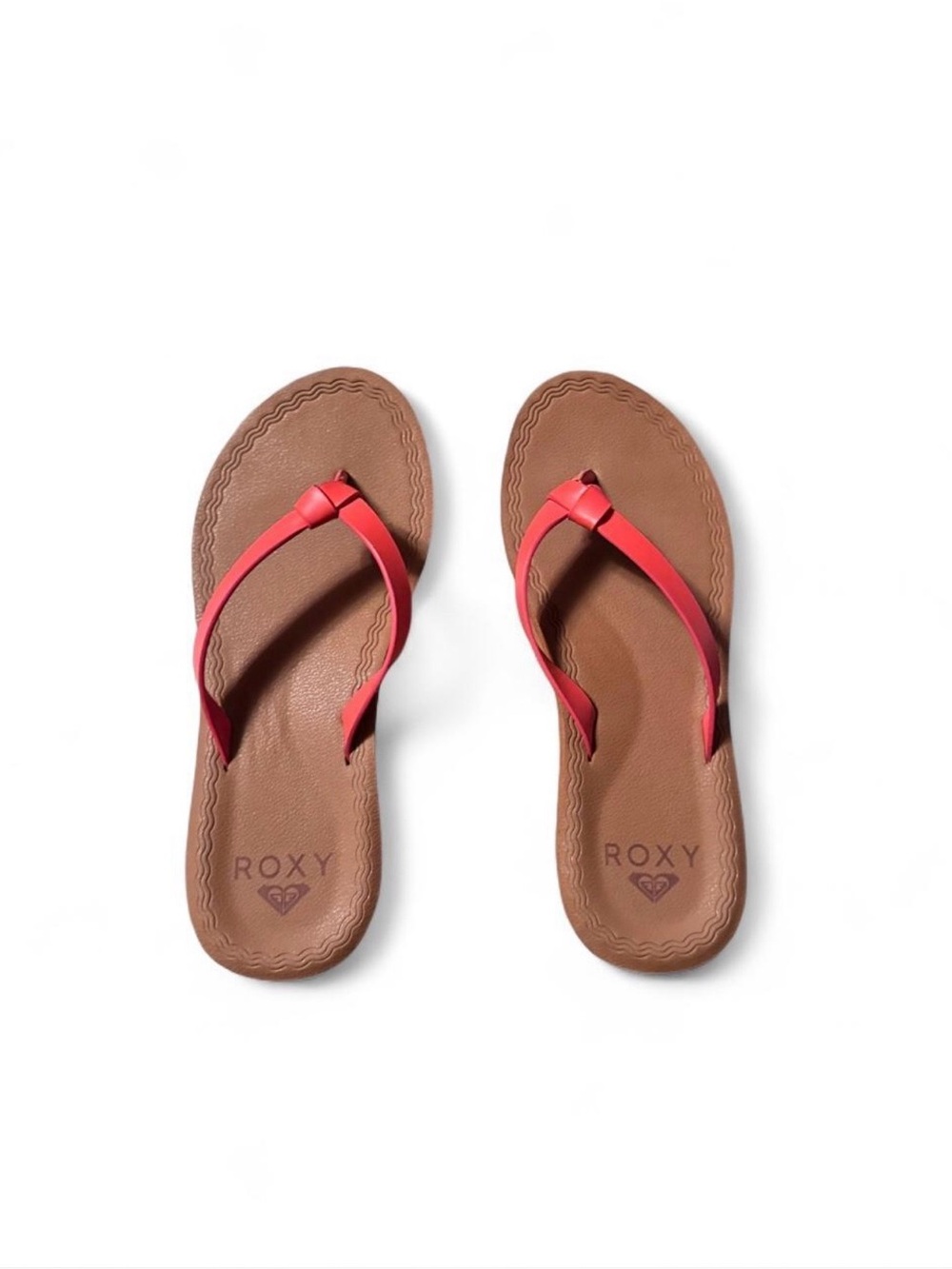 Roxy Womens Red Knotted Strap Flip Flops Tan Beach Sandal Thong Slides US Size 7